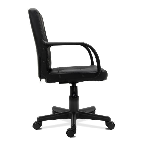 medium back leather faced executive office chair in black leather side view