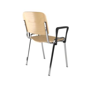 wooden meeting chair with arms and chrome frame back view