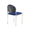 meeting chair with blue fabric and chrome frame back view