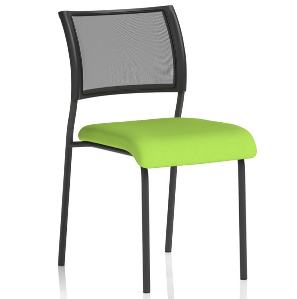 meeting chair myrrh green fabric seat and black mesh back with black frame