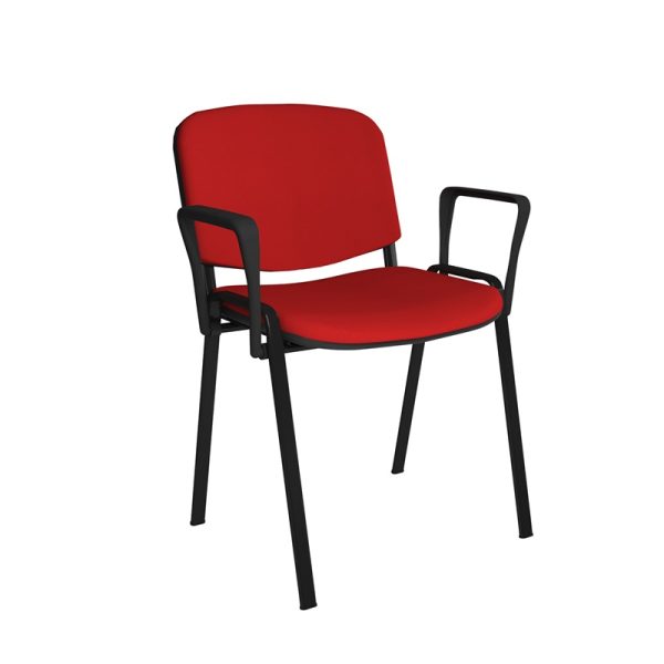 meeting chair red fabric with arms and black frame