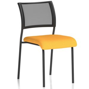 meeting chair senna yellow fabric seat with black frame and mesh back