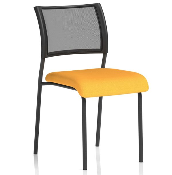 meeting chair senna yellow fabric seat with black frame and mesh back