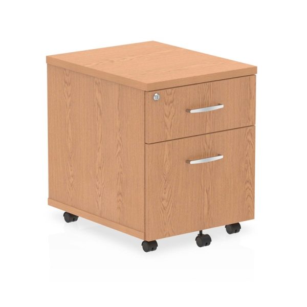 mobile desk pedestal in oak with 2 drawers