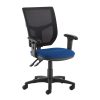office chair with black mesh back and blue fabric seat