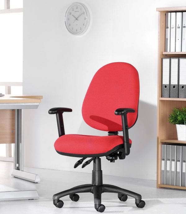 office chair in red fabric in office roomset