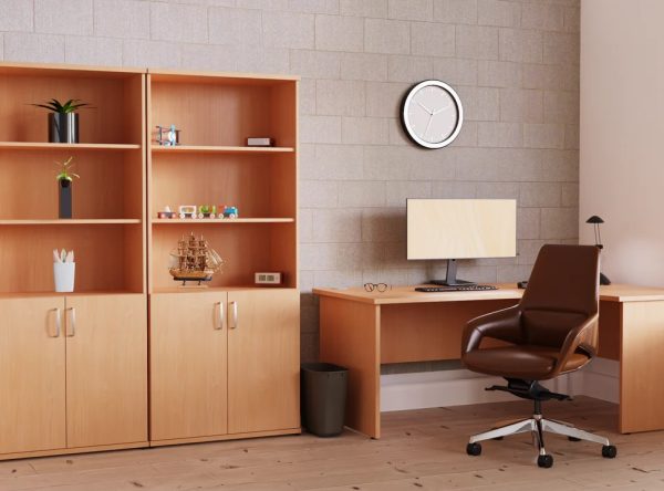 office combination cupboards in beech with office desk and office chair