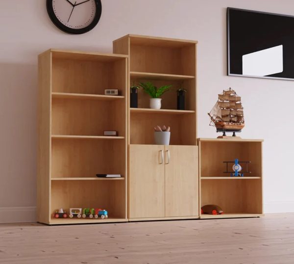 office combination cupboard and office bookcases beech