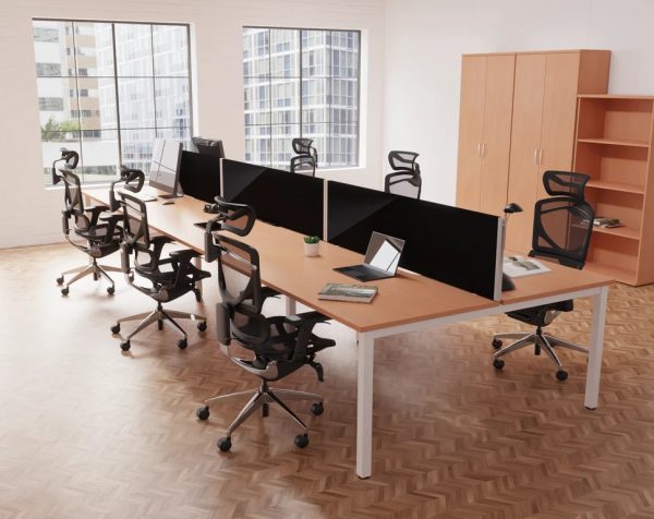 office storage cupboard in beech with office desks and office chairs