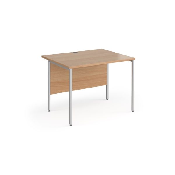 office desk H frame with beech desk top and silver frame