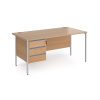 3 drawer office desk in beech with silver H frame legs