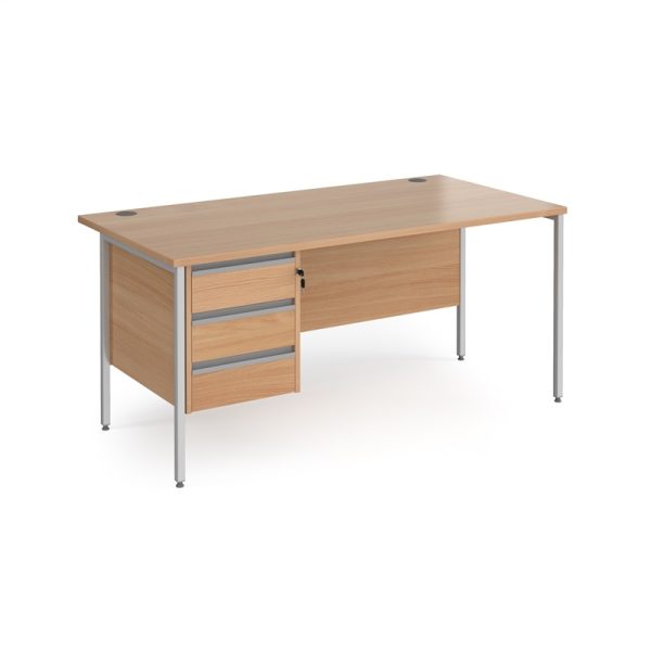 3 drawer office desk in beech with silver H frame legs