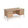 office desk with 2 and 3 drawer pedestals in beech finish and silver H frame legs