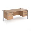 office desk with pedestals in beech finish with silver H frame legs