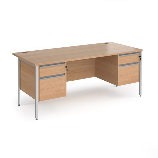 filing drawer pedestal desk in beech finish with silver H leg frame