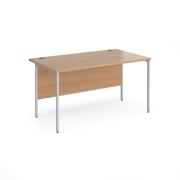 office desk H frame with beech desk top and silver leg frame