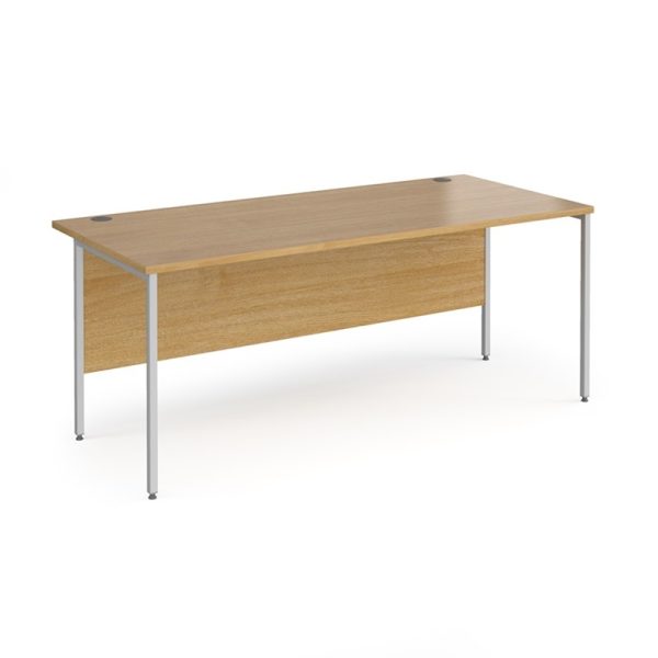 office desk h frame with oak desk top and silver leg frame