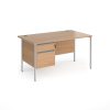 office desk with storage drawers in beech finish and silver H leg frame