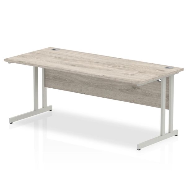 office desk with grey oak desk top and silver cantilever leg frame