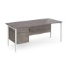 office desk in grey oak with 2 drawer pedestal and white H frame