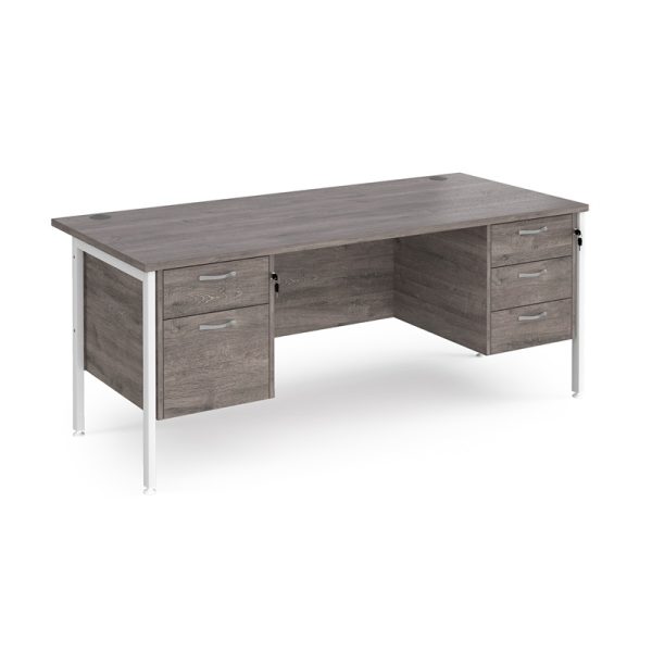 office desk grey oak with white h frame. With 2 x 3 drawer pedestals