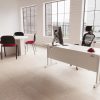 office desk in white with cantilever frame with round meeting table and chairs