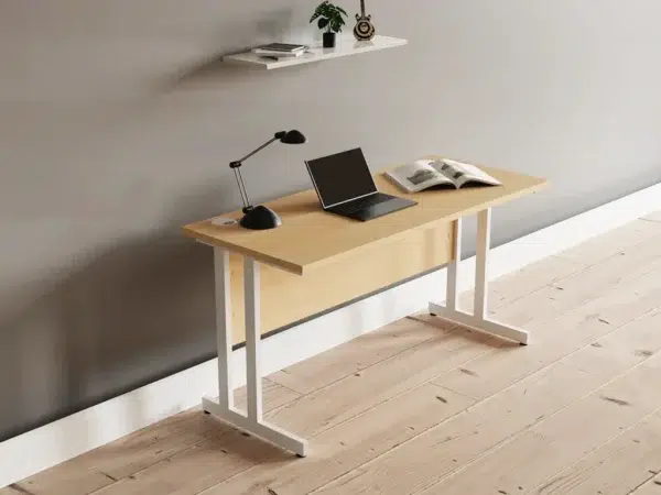 office desk with maple desk top and white cantilever frame