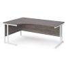 Ergonomic office desk with grey oak desk top and white cantilever frame