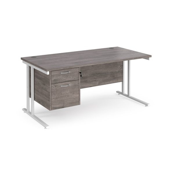 office desk with drawers pedestal in grey oak with white cantilever frame