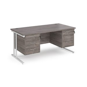 office desk with 3 drawer pedestal in grey oak and white cantilever frame