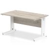 office desk with grey oak desk top and white cable management legs