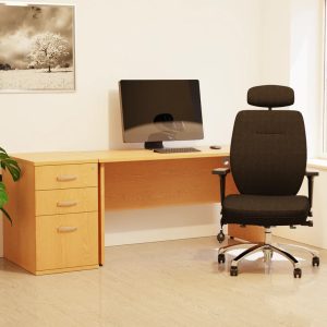 office desk with desk high pedestal oak with black office chair