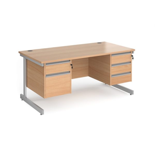 office desk with pedestals in beech finish with silver leg frame