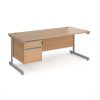 office desk with 2 drawer pedestal in beech with silver leg frame