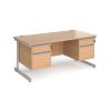 office desk with 2 x 2 drawer pedestals in beech finish and silver cantilever leg frame