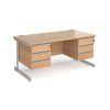 office desk with 2 pedestals in beech finish and silver cantilever leg frame