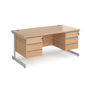 office desk with 2 pedestals in beech finish and silver cantilever leg frame