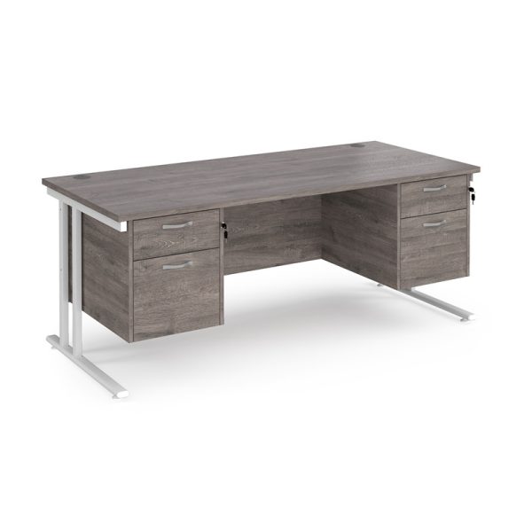 office desk with storage pedestals in grey oak with white cantilever leg frame