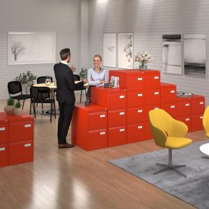 office filing cabinets room shot red