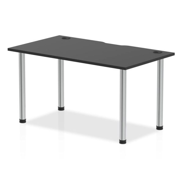 office desk with black desk top and silver legs