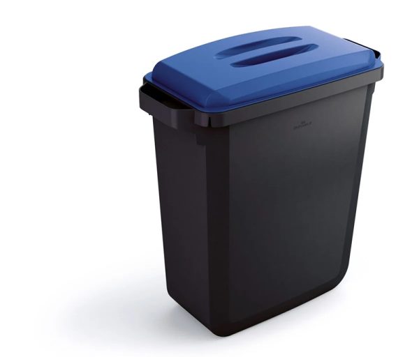 office recycling bin black with blue lid