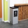 office recycling bin silver with black top and General Waste sticker