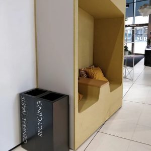 office recycling bins black in office space