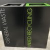 office recycling bins black with coloured tops. General Waste and Mixed Recycling