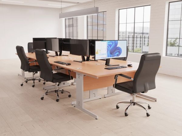 office room set with beech cable managed desks