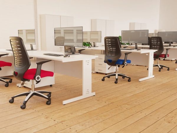 office room set with white cable managed desks
