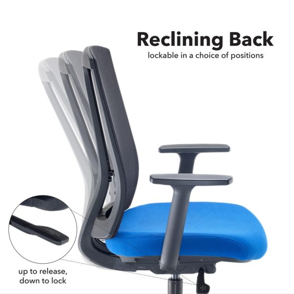 operator office chair in blue fabric diagram of reclining back