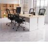 panel end desk with maple desk top and white panel end in office room set with black office chairs and office bookcases