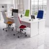 panel end desk in white with colourful office chairs