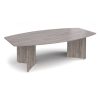 radial boardroom table in grey oak